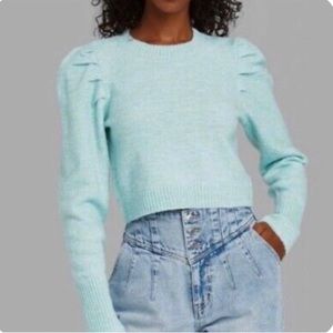 Wild Fable Women's Puff Sleeve Crewneck Pullover Sweater